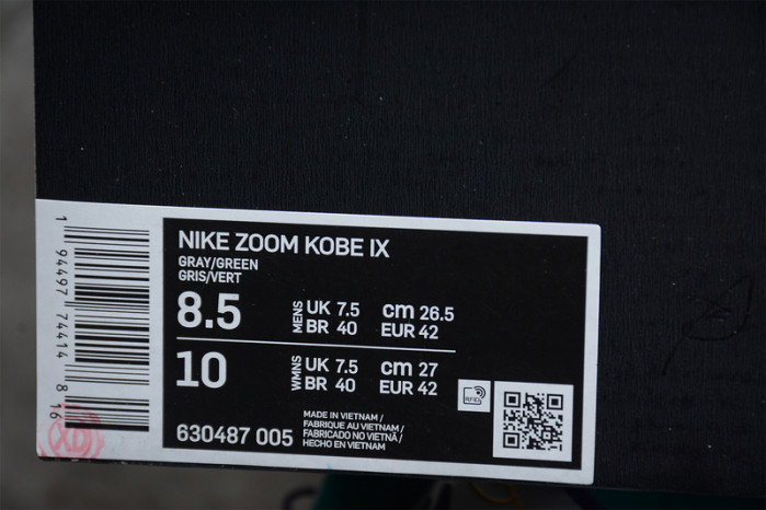nike kobe ix grey green 630487-005