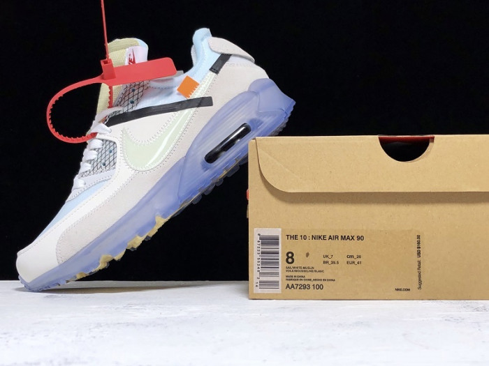 of x nike air max 90 am90 the ten 10 sail muslin virgil abloh - aa7293-100